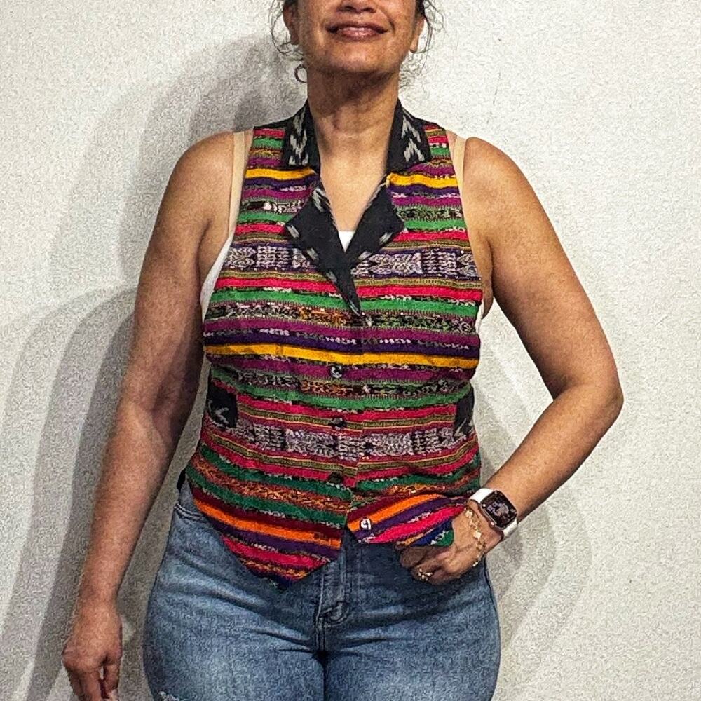 Grau Black Striped Vintage Vest Sz M
